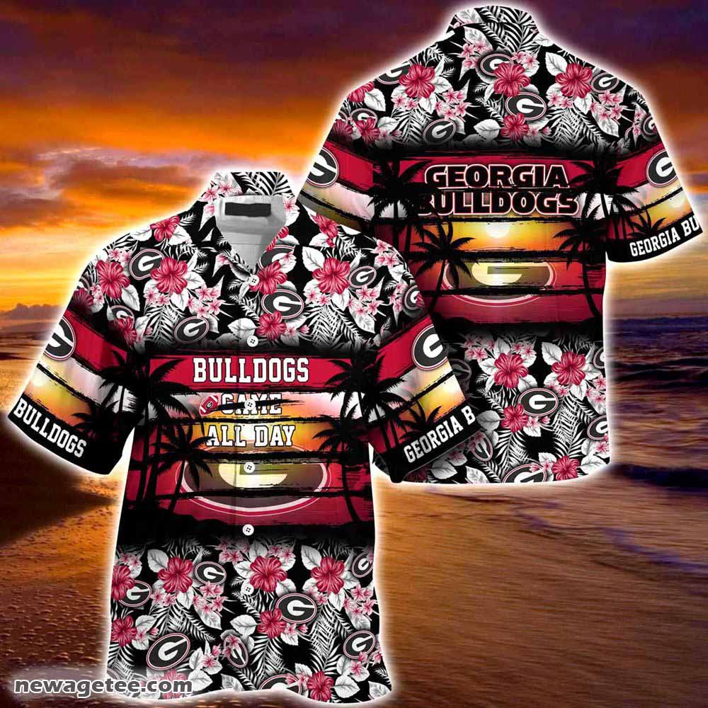 Georgia Bulldogs Summer Beach Hawaiian Shirt Hibiscus Pattern For Sports Fan