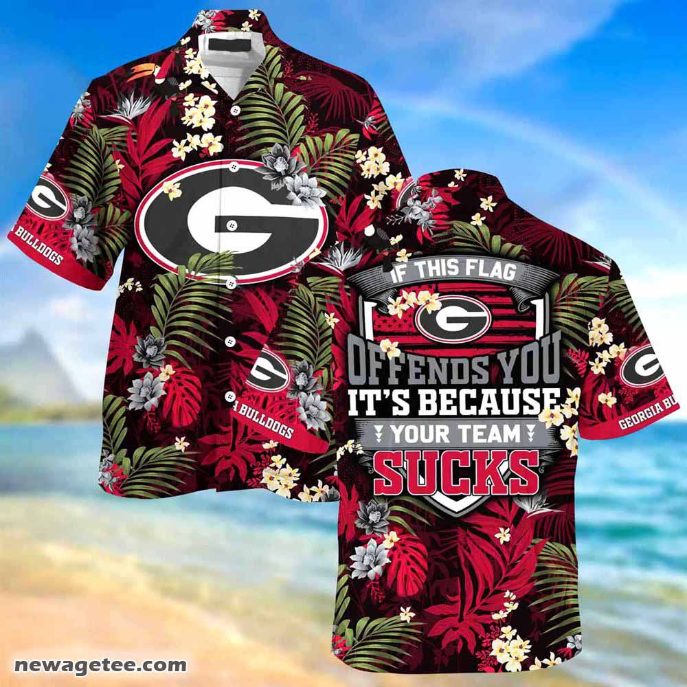 Georgia Bulldogs Summer Beach Hawaiian Shirt With Tropical Flower Pattern