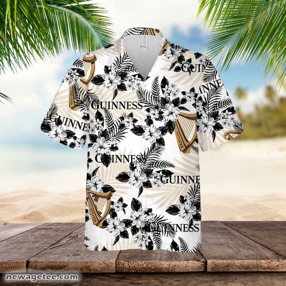 Guinness Hawaiian Button Up Shirt Hibiscus Floral Guinness Hawaiian Button Up Shirt Hibiscus Floral