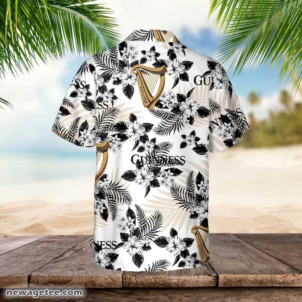Guinness Hawaiian Button Up Shirt Hibiscus Floral