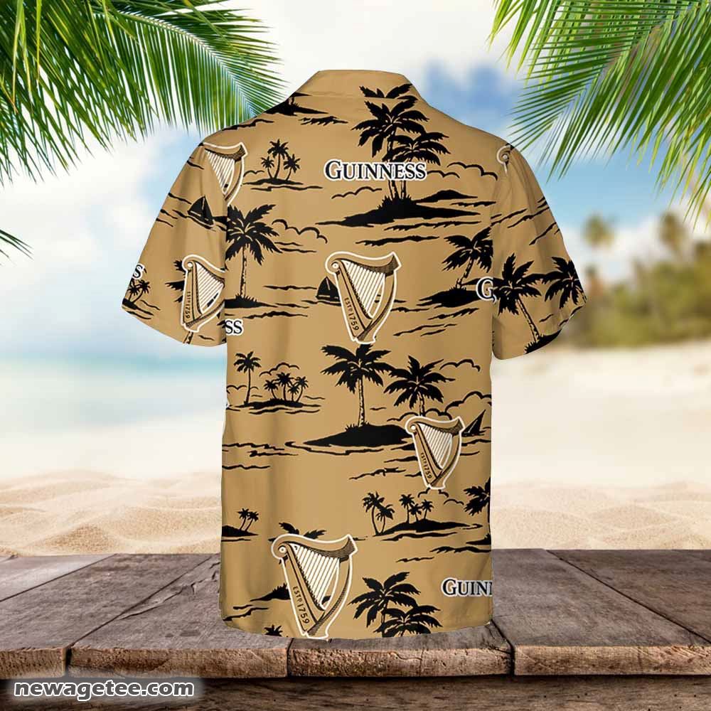 Guinness Hawaiian Button Up Shirt Island Palm Leaves Shirt