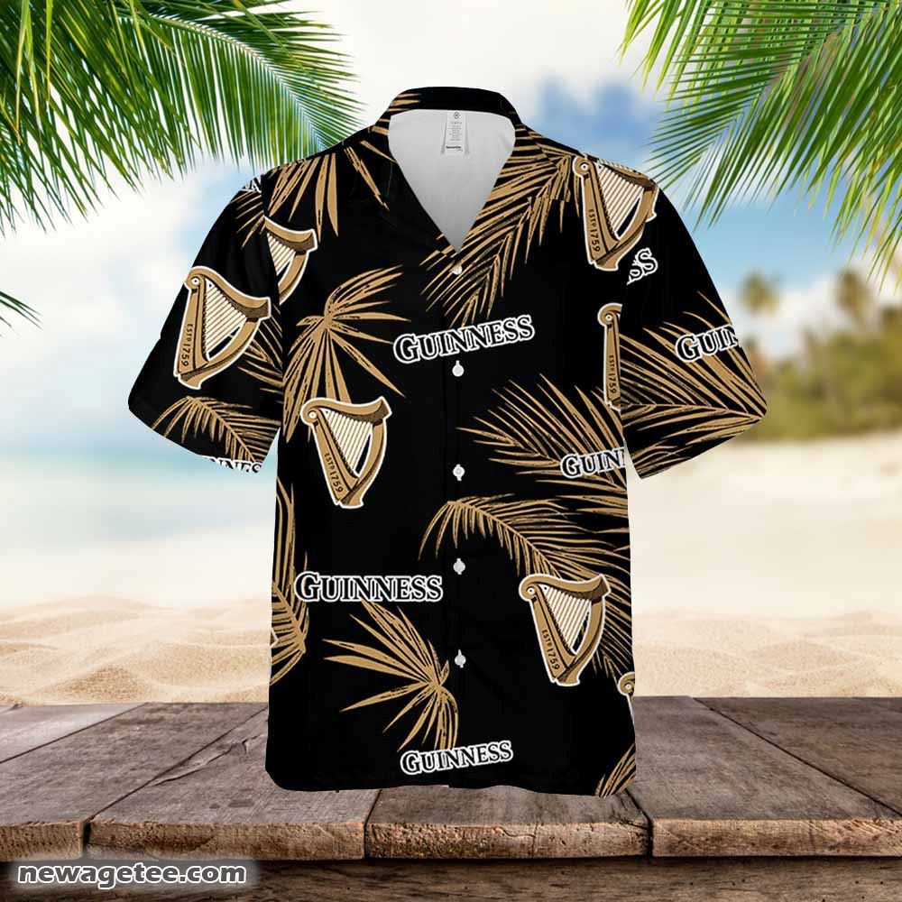 Guinness Hawaiian Button Up Shirt Palm Leaves Pattern Party Guinness Hawaiian Button Up Shirt Palm Leaves Pattern Party