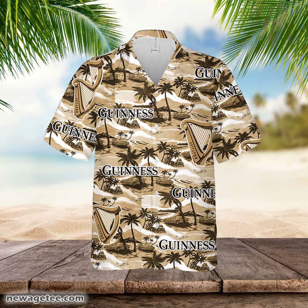Guinness Hawaiian Button Up Shirt Sea Island Pattern Guinness Hawaiian Button Up Shirt Sea Island Pattern