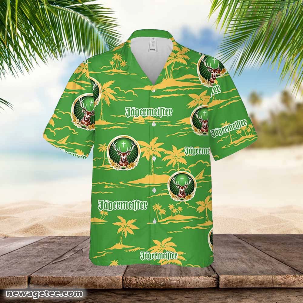 Jagermeister Hawaiian Button Up Shirt Island Palm Leaves Shirt Jagermeister Hawaiian Button Up Shirt Island Palm Leaves Shirt