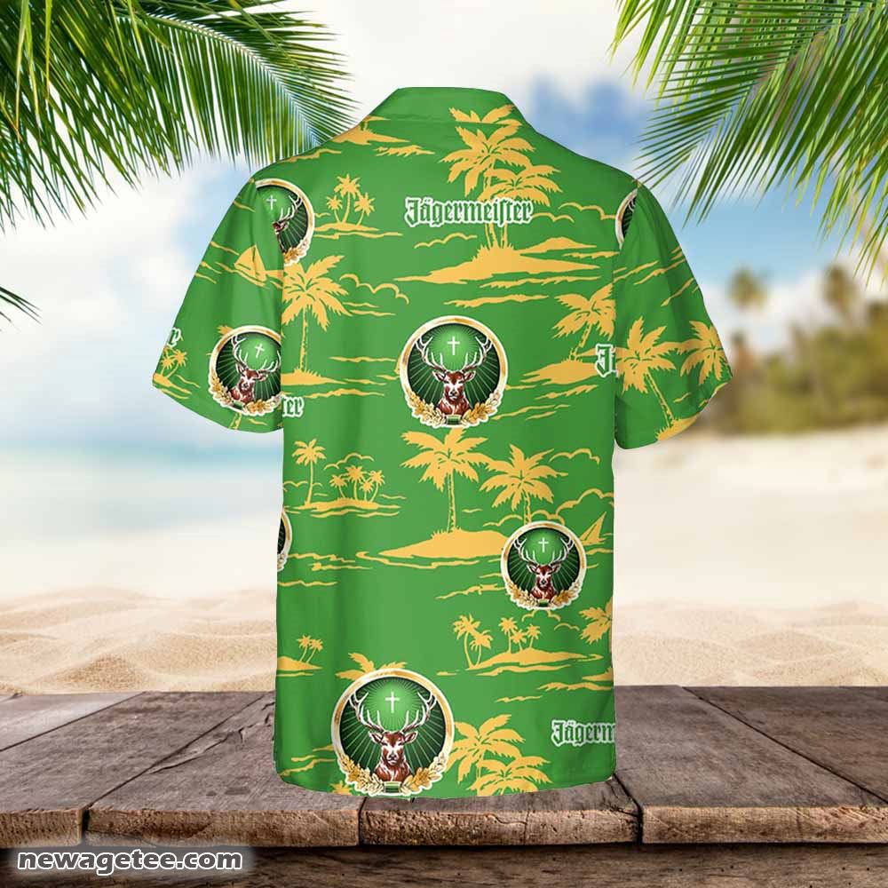 Jagermeister Hawaiian Button Up Shirt Island Palm Leaves Shirt