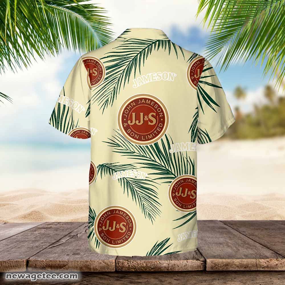 Jameson Hawaiian Button Up Shirt Palm Leaves Pattern Party