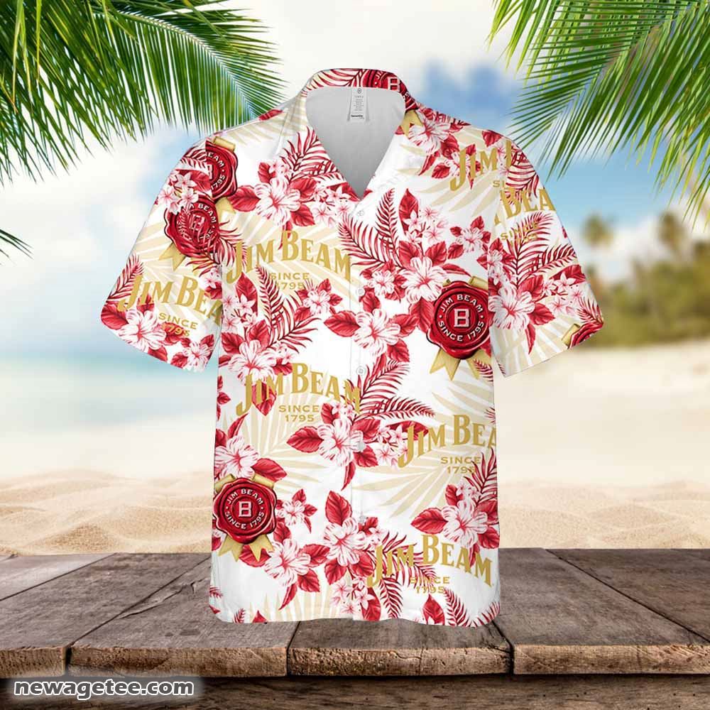 Jim Beam Hawaiian Button Up Shirt Hibiscus Floral Jim Beam Hawaiian Button Up Shirt Hibiscus Floral