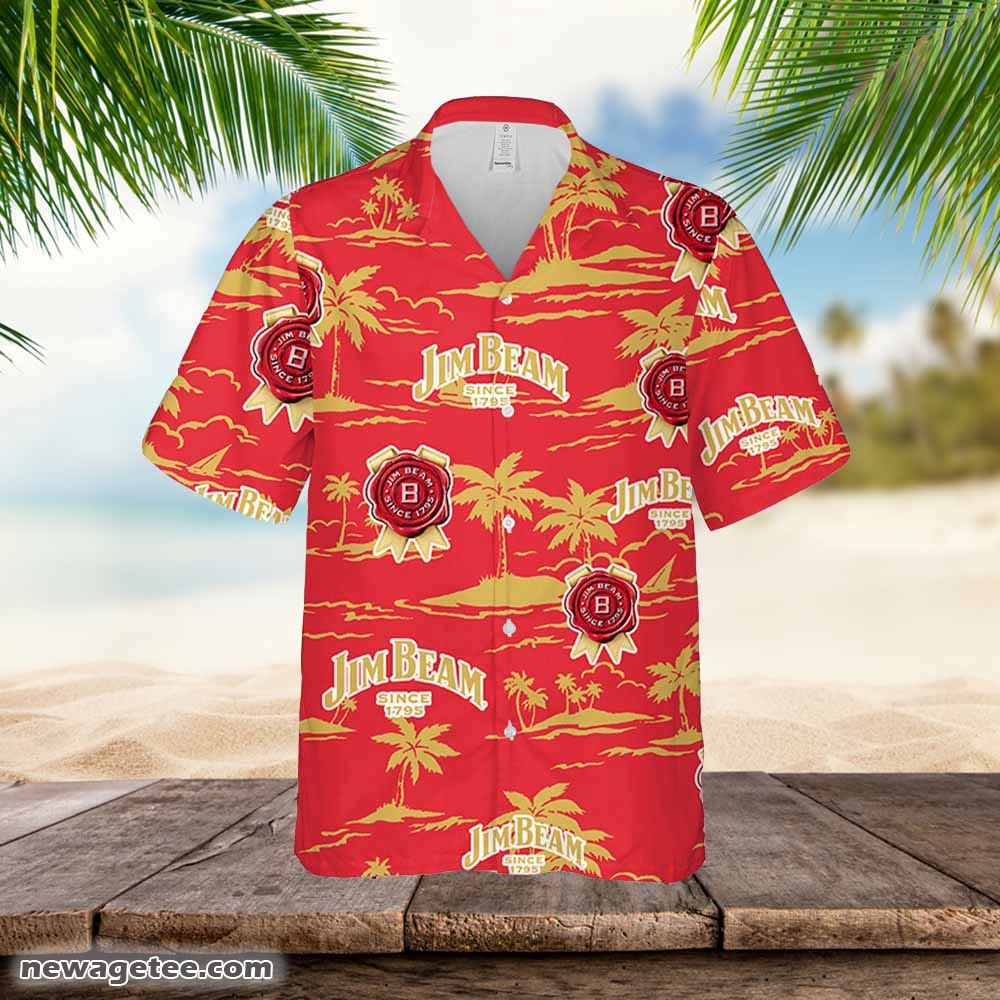 Jim Beam Hawaiian Button Up Shirt Island Palm Leaves Shirt Jim
