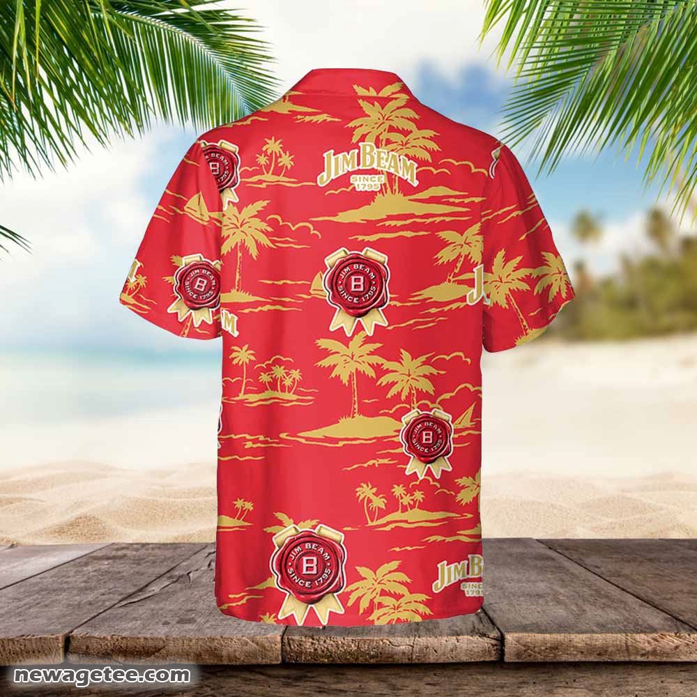 Jim Beam Hawaiian Button Up Shirt Island Palm Leaves Shirt Jim