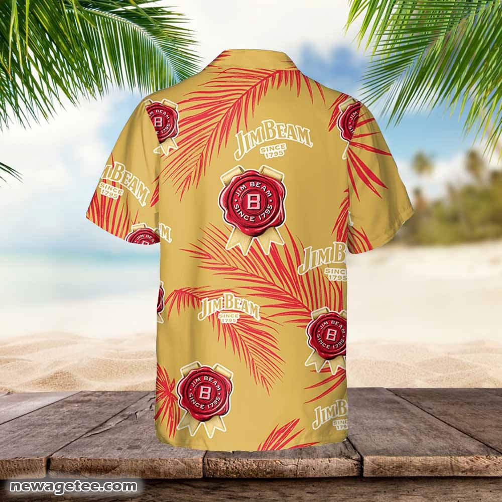 Jim Beam Hawaiian Button Up Shirt Palm Leaves Pattern Party