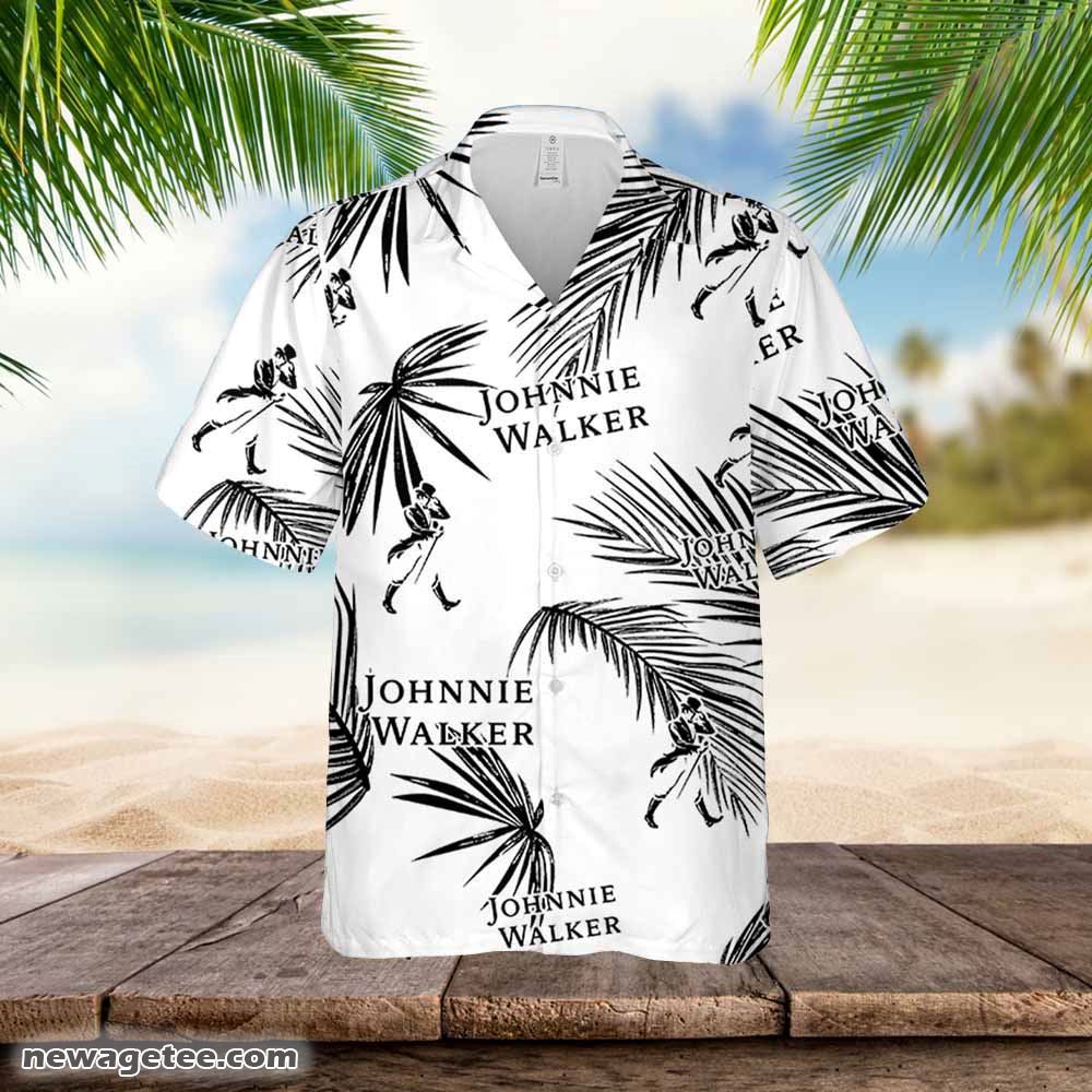 Johnnie Walker Hawaiian Button Up Shirt Palm Leaves Pattern
