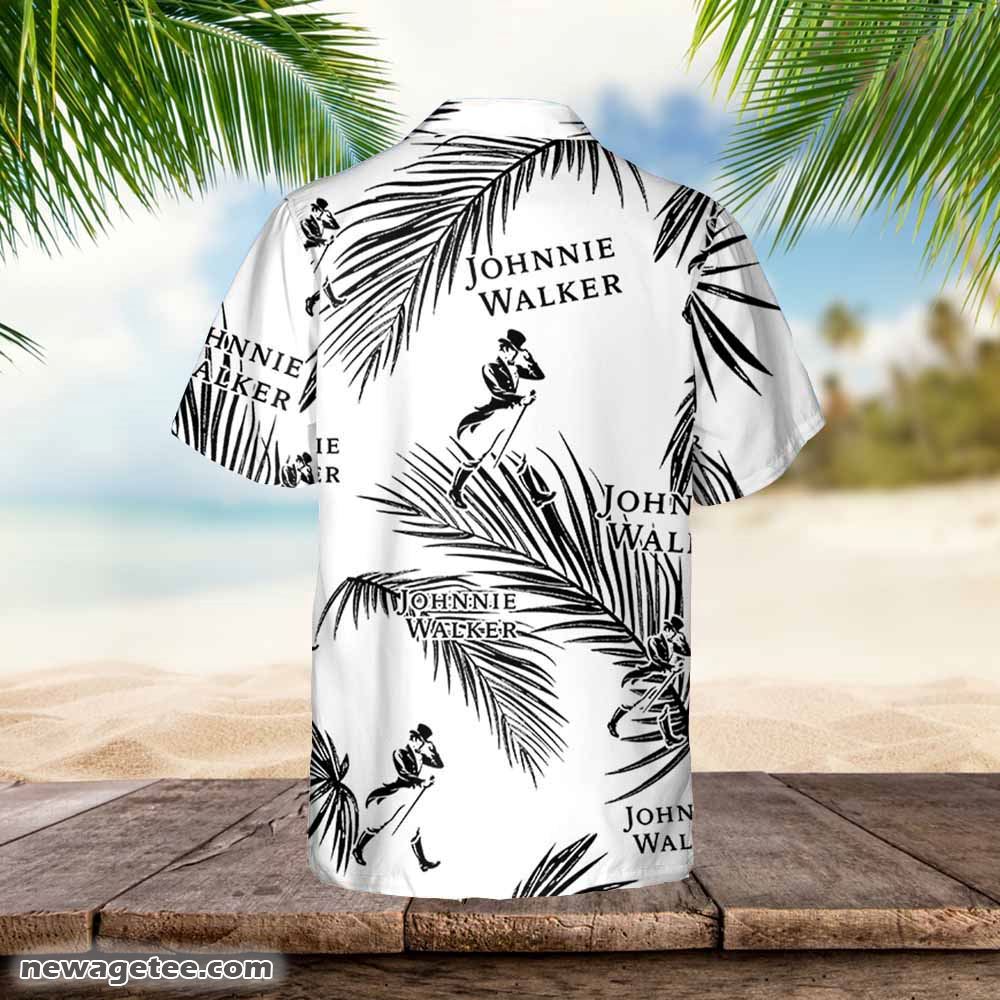 Johnnie Walker Hawaiian Button Up Shirt Palm Leaves Pattern