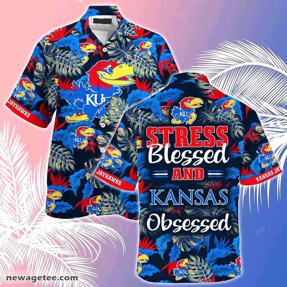 Kansas Jayhawks Summer Beach Hawaiian Shirt Stress Blessed Obsessed