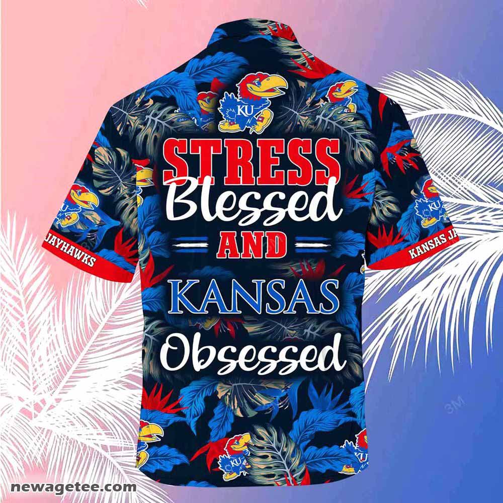 Kansas Jayhawks Summer Beach Hawaiian Shirt Stress Blessed Obsessed Kansas Jayhawks Summer Beach Hawaiian Shirt Stress Blessed Obsessed