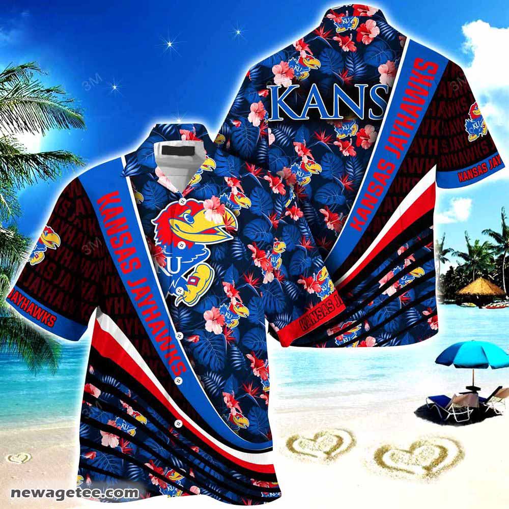 Kansas Jayhawks Summer Beach Hawaiian Shirt With Tropical Flower Pattern