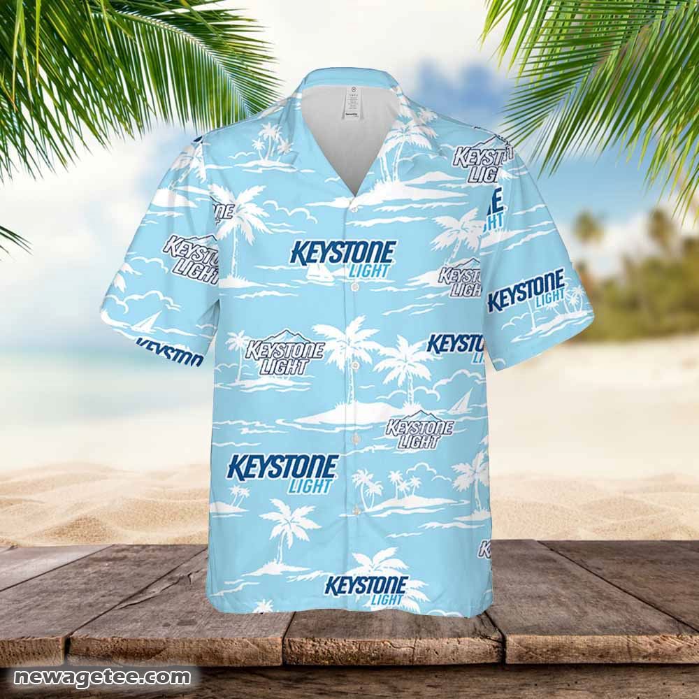 Keystone Light Hawaiian Button Up Shirt Island Palm Leaves Keystone Light Hawaiian Button Up Shirt Island Palm Leaves
