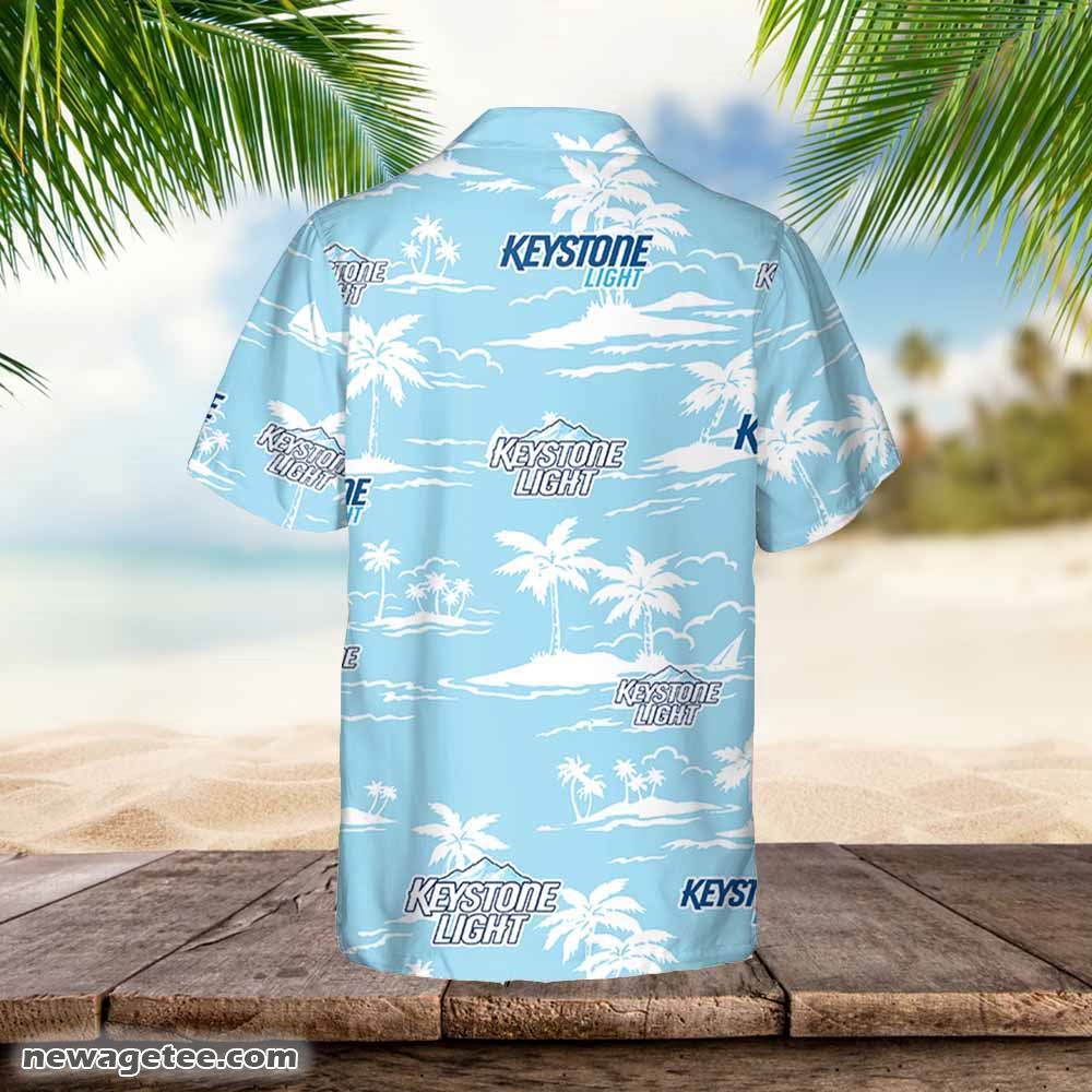 Keystone Light Hawaiian Button Up Shirt Island Palm Leaves