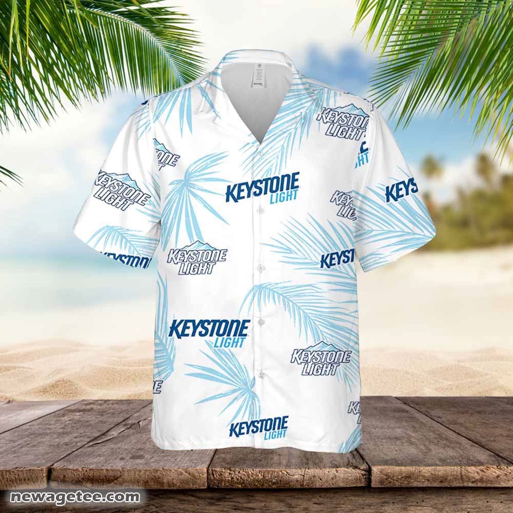 Keystone Light Hawaiian Button Up Shirt Palm Leaves Pattern Keystone Light Hawaiian Button Up Shirt Palm Leaves Pattern