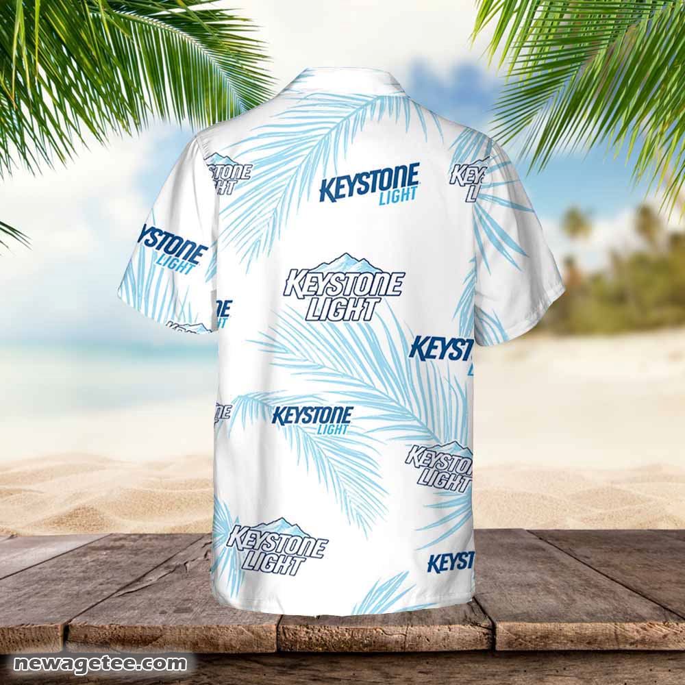 Keystone Light Hawaiian Button Up Shirt Palm Leaves Pattern