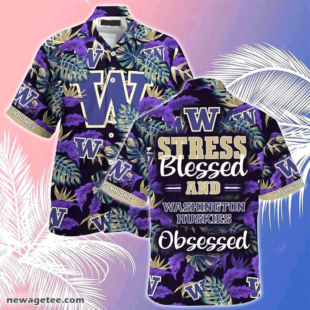 Washington Huskies Summer Hawaiian Shirt And Shorts Stress Blessed Obsessed For Fans