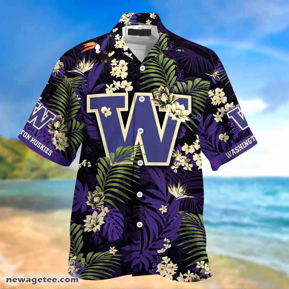 Washington Huskies Summer Hawaiian Shirt And Shorts With Tropical Patterns For Fans