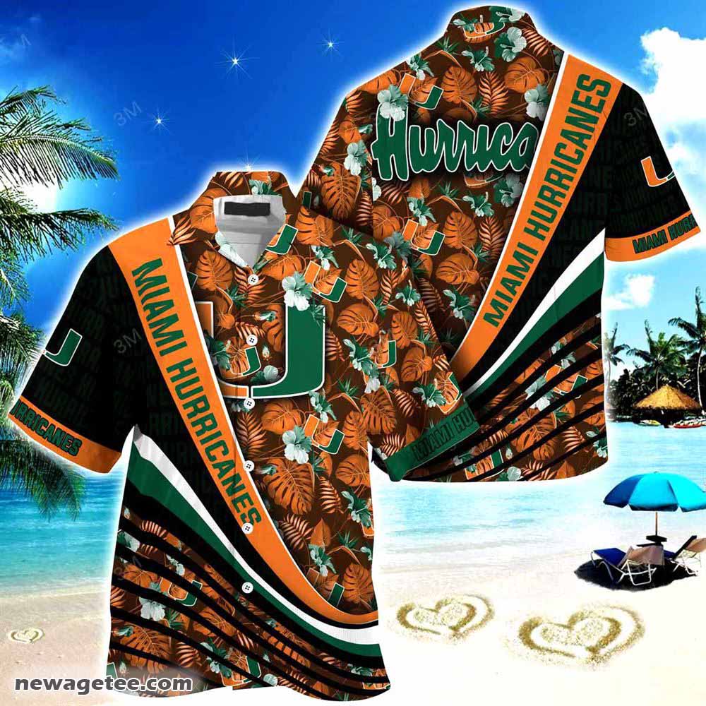 Miami Hurricanes Summer Beach Hawaiian Shirt With Tropical Flower Pattern