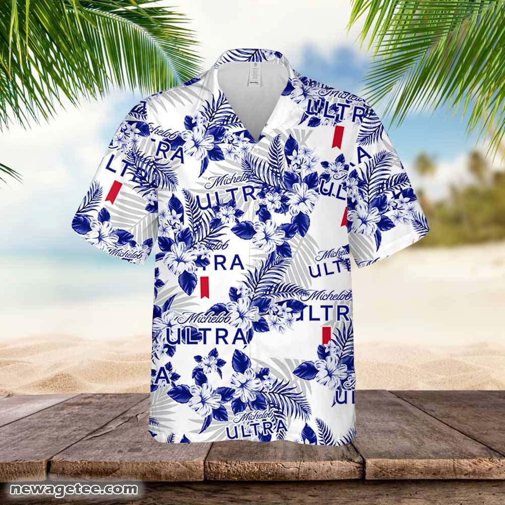 Michelob Ultra Hawaiian Button Up Shirt Flowers Pattern