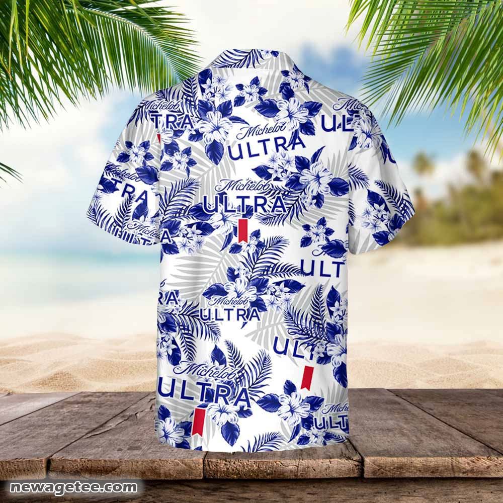 Michelob Ultra Hawaiian Button Up Shirt Flowers Pattern