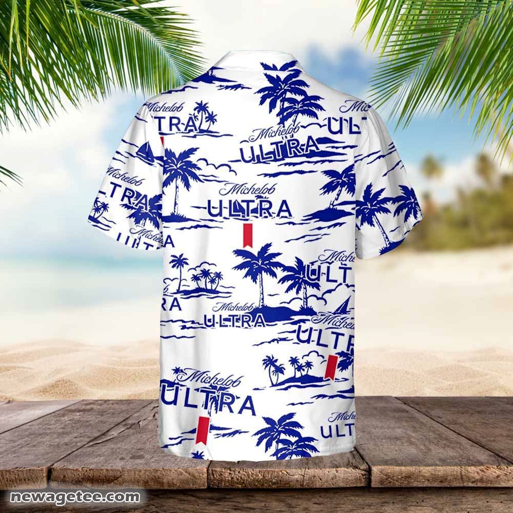 Michelob Ultra Hawaiian Button Up Shirt Island Palm Leaves Loves