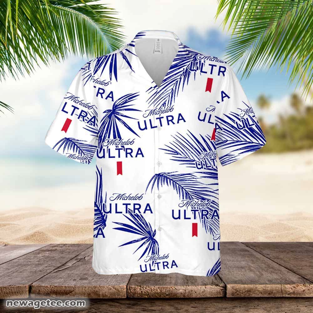 Michelob Ultra Hawaiian Button Up Shirt Palm Leaves Pattern