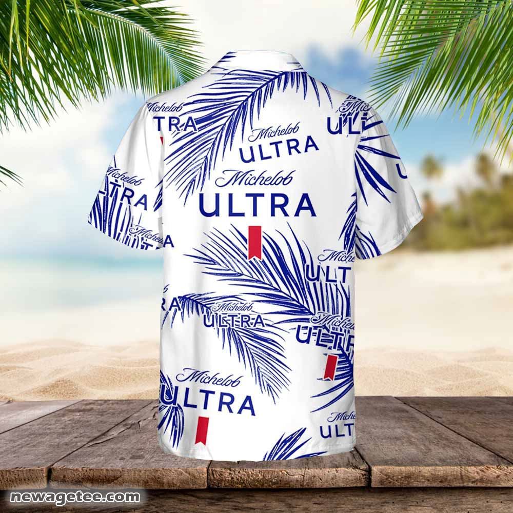 Michelob Ultra Hawaiian Button Up Shirt Palm Leaves Pattern