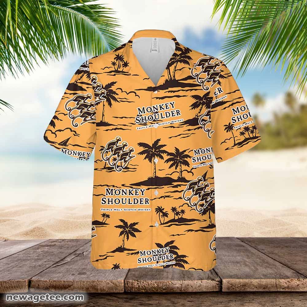 Monkey Shoulder Whiskey Hawaiian Beach Pattern Shirt Hawaii
