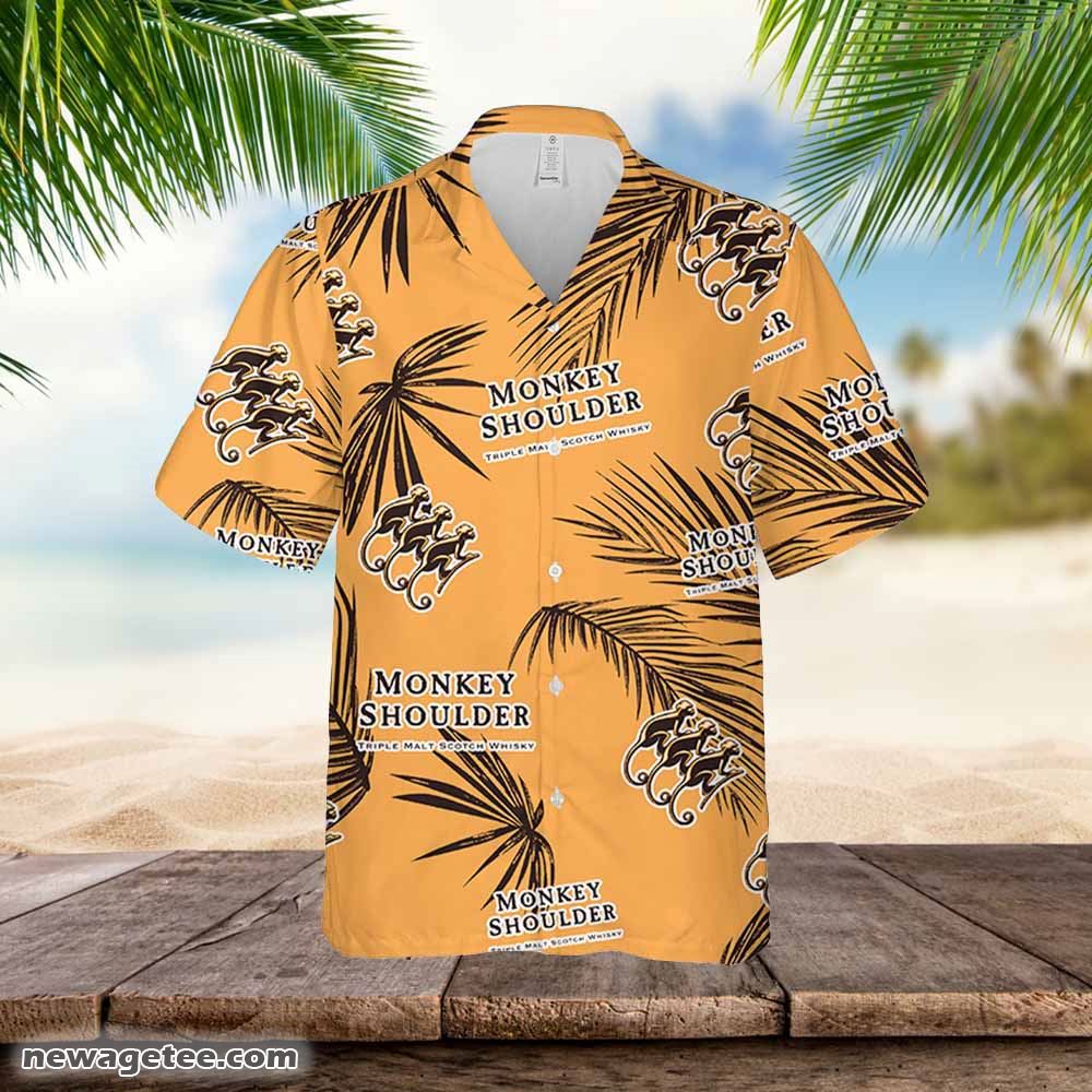 Monkey Shoulder Whiskey Hawaiian Palm Leaves Pattern Shirt