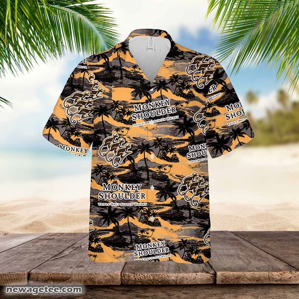 Monkey Shoulder Whiskey Hawaiian Sea Island Pattern Shirt