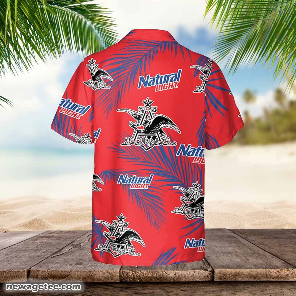 Natural Light Hawaiian Button Up Shirt Palm Leaves Pattern