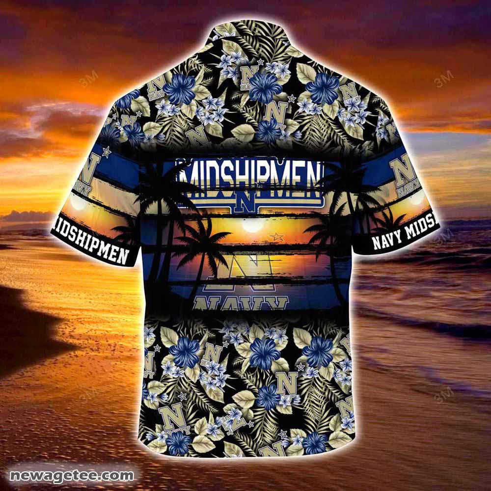 Navy Midshipmen Summer Beach Hawaiian Shirt Hibiscus Pattern For Sports Fan