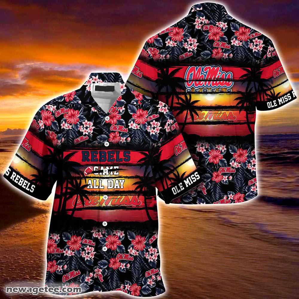 Ole Miss Rebels Summer Beach Hawaiian Shirt Hibiscus Pattern For Sports Fan
