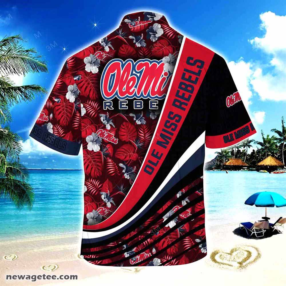 Ole Miss Rebels Summer Beach Hawaiian Shirt With Tropical Flower Pattern