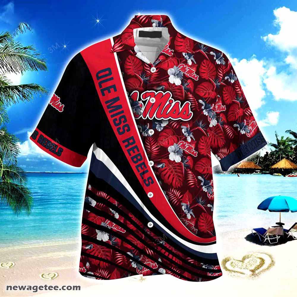 Ole Miss Rebels Summer Beach Hawaiian Shirt With Tropical Flower Pattern Ole Miss Rebels Summer Beach Hawaiian Shirt With Tropical Flower Pattern