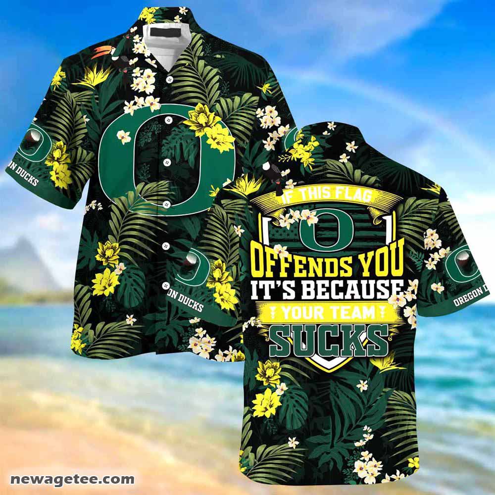 Oregon Ducks Summer Beach Hawaiian Shirt With Tropical Flower Pattern Oregon Ducks Summer Beach Hawaiian Shirt With Tropical Flower Pattern