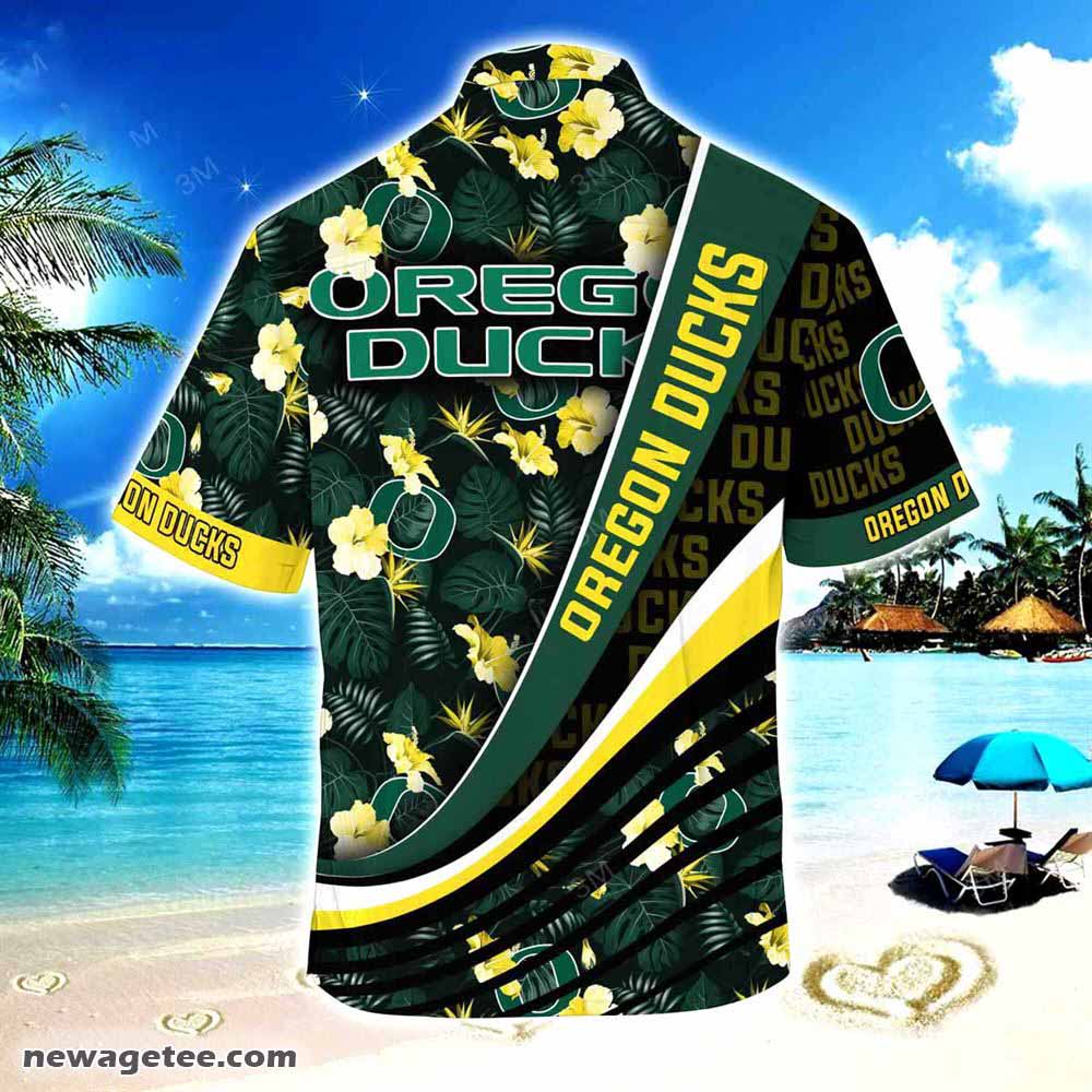 Oregon Ducks Summer Beach Hawaiian Shirt With Tropical Flower Pattern Oregon Ducks Summer Beach Hawaiian Shirt With Tropical Flower Pattern