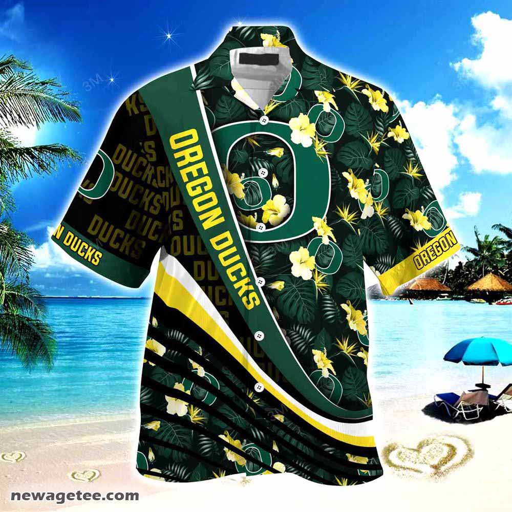Oregon Ducks Summer Beach Hawaiian Shirt With Tropical Flower Pattern Oregon Ducks Summer Beach Hawaiian Shirt With Tropical Flower Pattern
