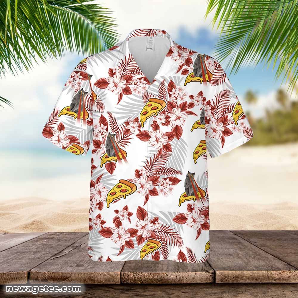 Pizza Cat Hawaiian Flowers Pattern Shirt Pizza Cat Hawaiian