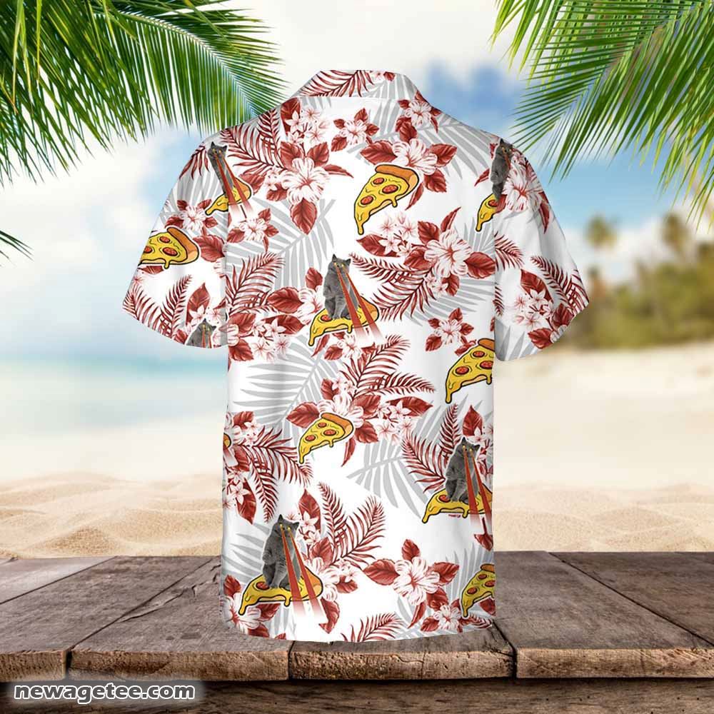 Pizza Cat Hawaiian Flowers Pattern Shirt Pizza Cat Hawaiian