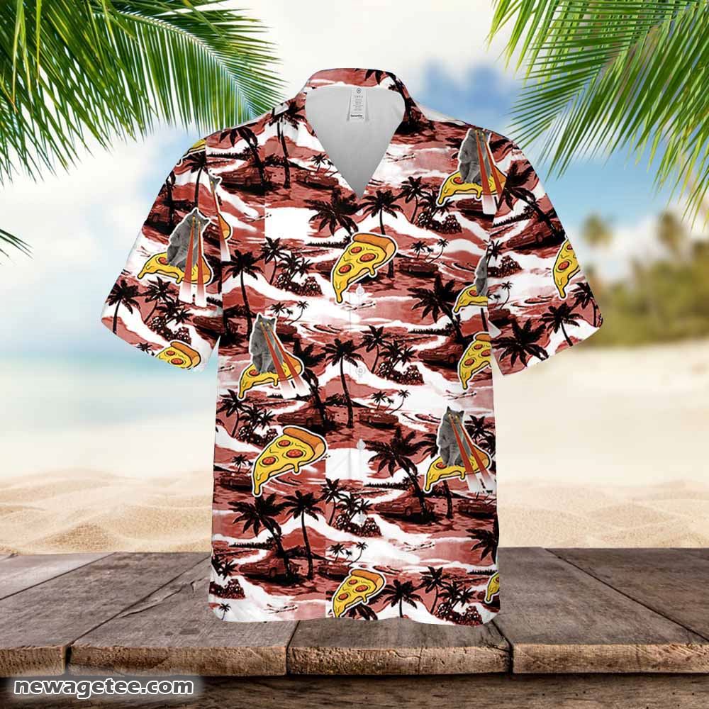 Pizza Cat Hawaiian Sea Island Pattern Shirt Pizza Cat