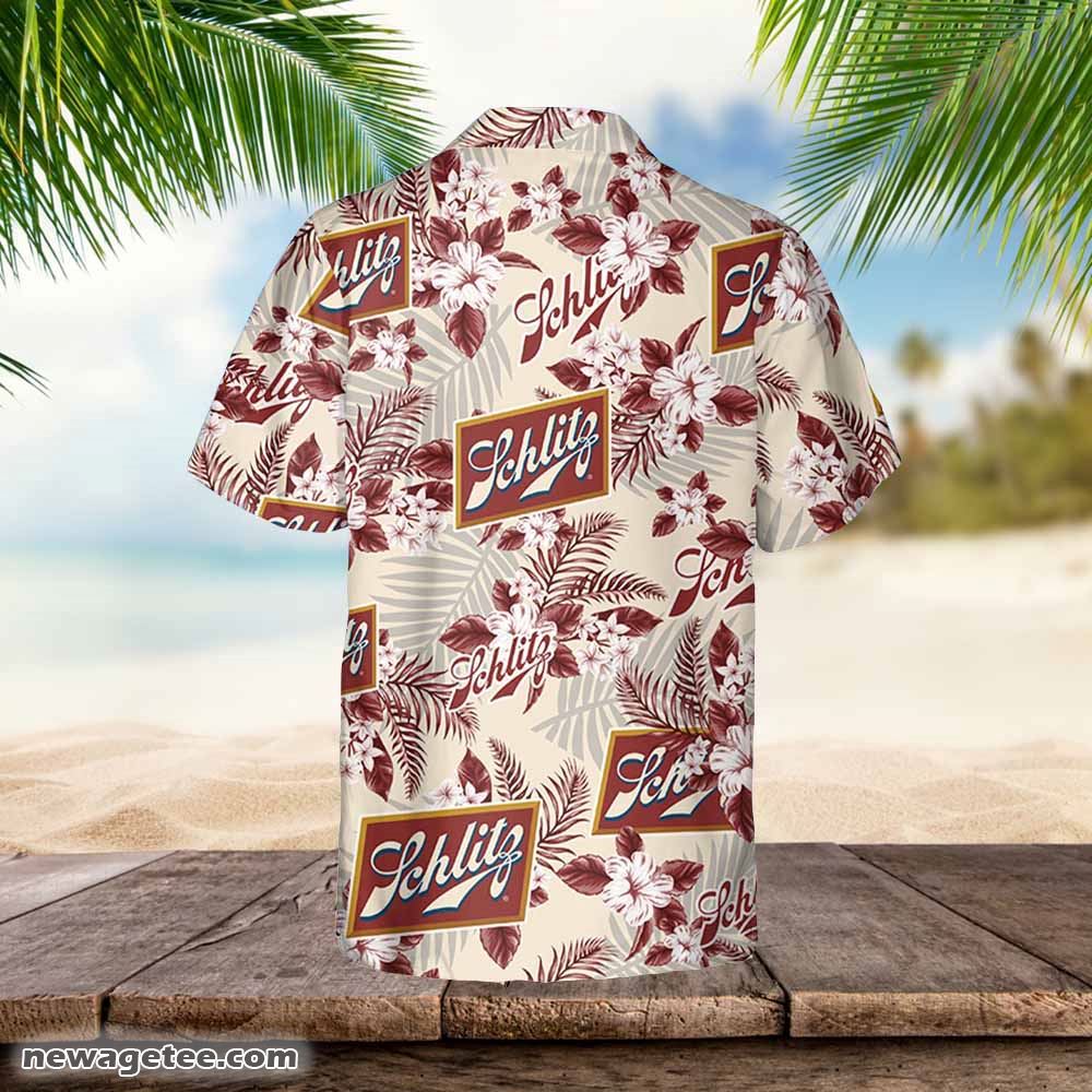 Schlitz Hawaiian Button Up Shirt Flowers Pattern Loves