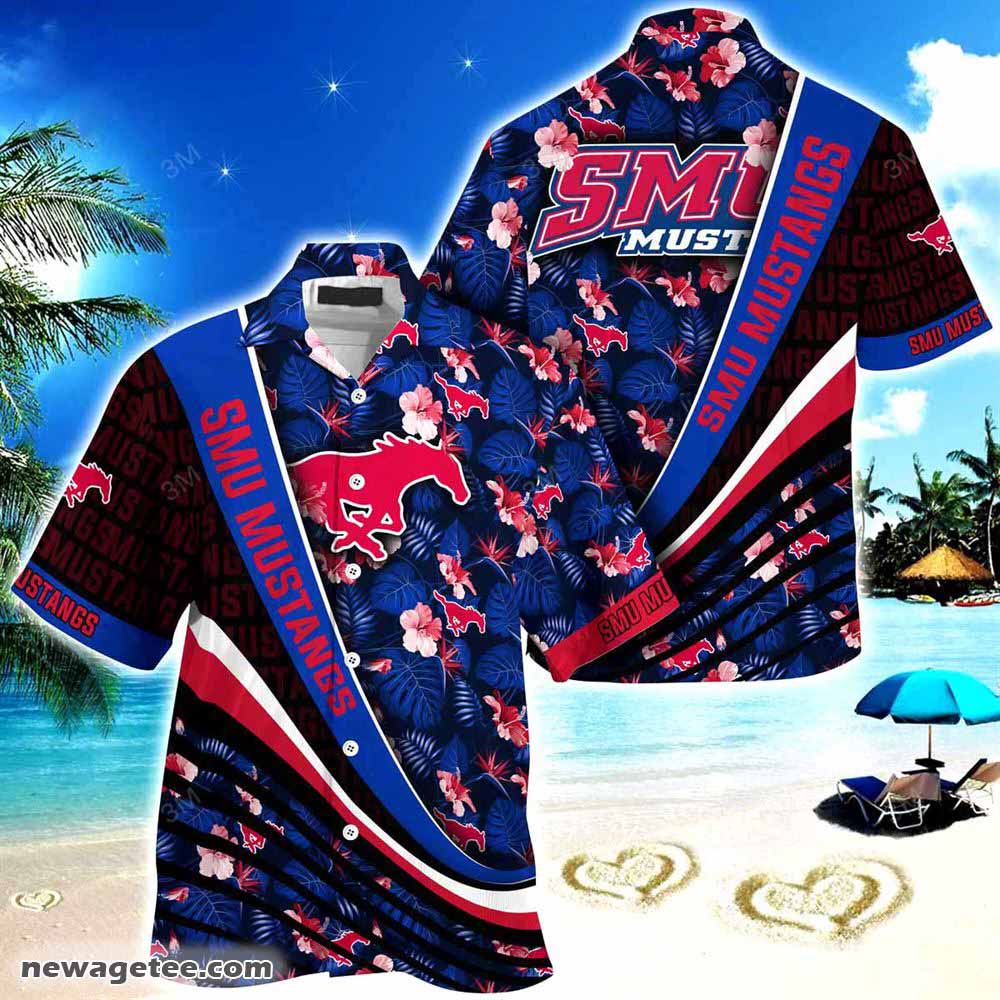 Smu Mustangs Summer Beach Hawaiian Shirt With Tropical Flower Pattern Smu Mustangs Summer Beach Hawaiian Shirt With Tropical Flower Pattern