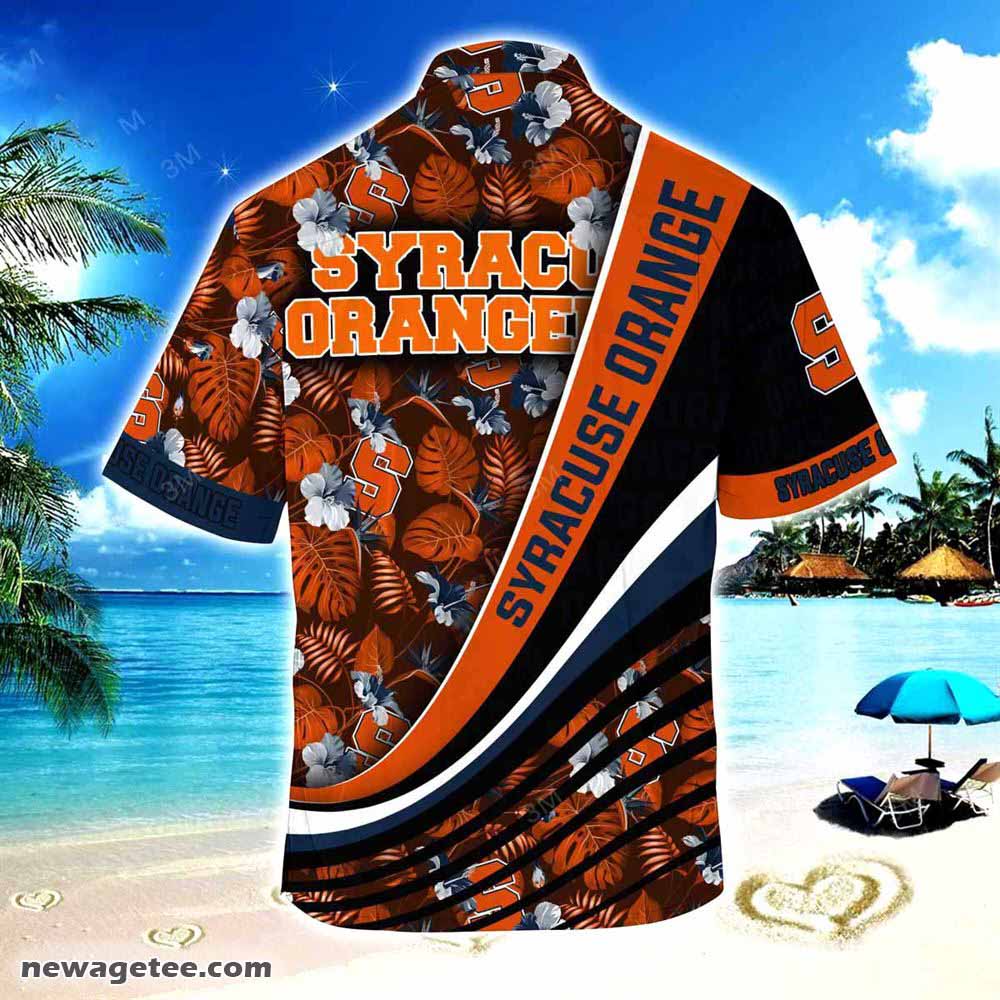 Syracuse Orange Summer Beach Hawaiian Shirt With Tropical Flower Pattern