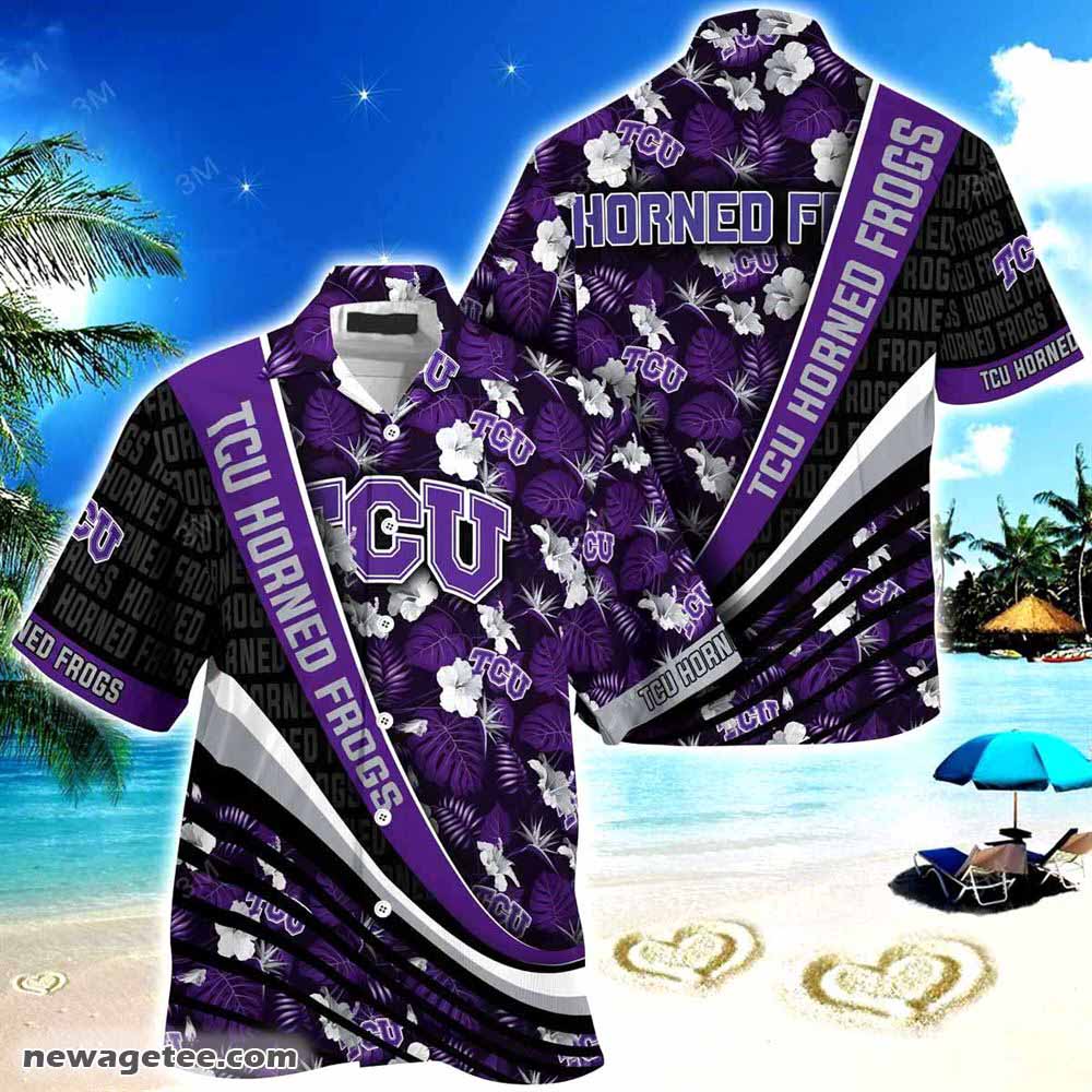 Tcu Horned Frogs Summer Beach Hawaiian Shirt With Tropical Flower Pattern Tcu Horned Frogs Summer Beach Hawaiian Shirt With Tropical Flower Pattern