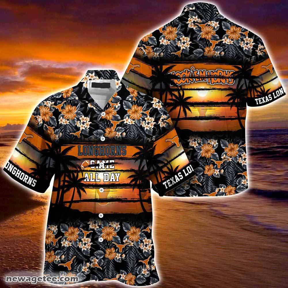 Texas Longhorns Summer Beach Hawaiian Shirt Hibiscus Pattern For Sports Fan